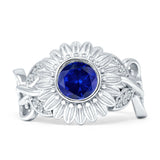 Sunflower Twisted Vine Leaf Engagement Ring Cubic Zirconia 925 Sterling Silver