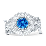 Sunflower Twisted Vine Leaf Engagement Ring Cubic Zirconia 925 Sterling Silver