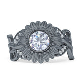 Sunflower Twisted Vine Leaf Engagement Ring Cubic Zirconia 925 Sterling Silver