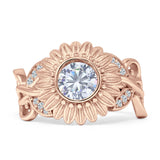 Sunflower Twisted Vine Leaf Engagement Ring Cubic Zirconia 925 Sterling Silver