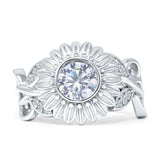 Sunflower Twisted Vine Leaf Engagement Ring Cubic Zirconia 925 Sterling Silver