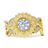 Sunflower Twisted Vine Leaf Engagement Ring Cubic Zirconia 925 Sterling Silver