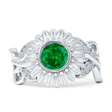 Sunflower Twisted Vine Leaf Engagement Ring Cubic Zirconia 925 Sterling Silver