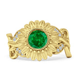 Sunflower Twisted Vine Leaf Engagement Ring Cubic Zirconia 925 Sterling Silver