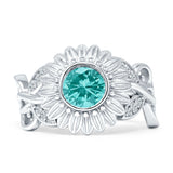 Sunflower Twisted Vine Leaf Engagement Ring Cubic Zirconia 925 Sterling Silver