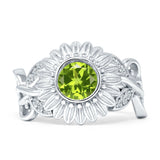 Sunflower Twisted Vine Leaf Engagement Ring Cubic Zirconia 925 Sterling Silver