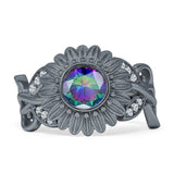Sunflower Twisted Vine Leaf Engagement Ring Cubic Zirconia 925 Sterling Silver