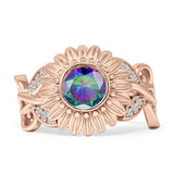 Sunflower Twisted Vine Leaf Engagement Ring Cubic Zirconia 925 Sterling Silver