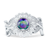 Sunflower Twisted Vine Leaf Engagement Ring Cubic Zirconia 925 Sterling Silver