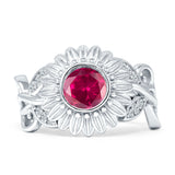 Sunflower Twisted Vine Leaf Engagement Ring Cubic Zirconia 925 Sterling Silver