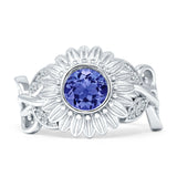 Sunflower Twisted Vine Leaf Engagement Ring Cubic Zirconia 925 Sterling Silver