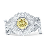 Sunflower Twisted Vine Leaf Engagement Ring Cubic Zirconia 925 Sterling Silver