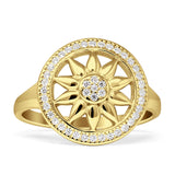 Floral Round Sunflower Compass Ring Halo Cubic Zirconia 925 Sterling Silver