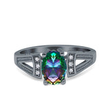 Oval Art Deco Wedding Engagement Ring Simulated Cubic Zirconia 925 Sterling Silver