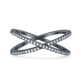 Cross Over X Crisscross Engagement Ring Round Simulated Cubic Zirconia 925 Sterling Silver