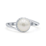 Art Deco Round Wedding Ring Simulated Pearl 925 Sterling Silver