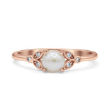 Art Deco Wedding Round Simulated White Pearl Engagement Ring 925 Sterling Silver