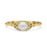 Art Deco Wedding Round Simulated White Pearl Engagement Ring 925 Sterling Silver