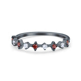 Half Eternity Ring Wedding Engagement Band Round Simulated Garnet Cubic Zirconia 925 Sterling Silver (3.5mm)