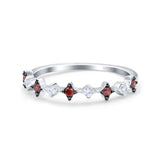Half Eternity Ring Wedding Engagement Band Round Simulated Garnet Cubic Zirconia 925 Sterling Silver (3.5mm)