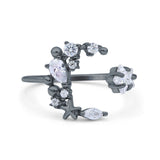 Moon & Star Ring Wedding Engagement Band Round Simulated Cubic Zirconia 925 Sterling Silver (14mm)