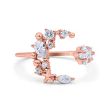 Moon & Star Ring Wedding Engagement Band Round Simulated Cubic Zirconia 925 Sterling Silver (14mm)