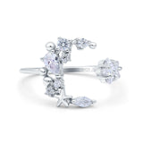 Moon & Star Ring Wedding Engagement Band Round Simulated Cubic Zirconia 925 Sterling Silver (14mm)