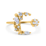 Moon & Star Ring Wedding Engagement Band Round Simulated Cubic Zirconia 925 Sterling Silver (14mm)