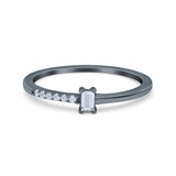 Petite Dainty Emerald Cut Wedding Engagement Ring Band Round Simulated Cubic Zirconia 925 Sterling Silver (4mm)