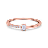 Petite Dainty Emerald Cut Wedding Engagement Ring Band Round Simulated Cubic Zirconia 925 Sterling Silver (4mm)