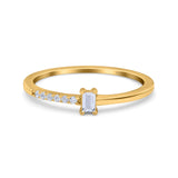 Petite Dainty Emerald Cut Wedding Engagement Ring Band Round Simulated Cubic Zirconia 925 Sterling Silver (4mm)