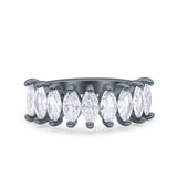 Half Eternity Marquise Ring Wedding Engagement Band Simulated Cubic Zirconia 925 Sterling Silver (7mm)