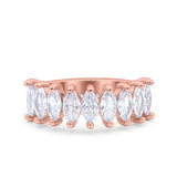 Half Eternity Marquise Ring Wedding Engagement Band Simulated Cubic Zirconia 925 Sterling Silver (7mm)