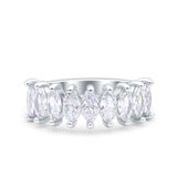 Half Eternity Marquise Ring Wedding Engagement Band Simulated Cubic Zirconia 925 Sterling Silver (7mm)