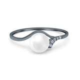 Freshwater Pearl Round Simulated Cubic Zirconia Engagement Ring 925 Sterling Silver (7mm)