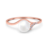 Freshwater Pearl Round Simulated Cubic Zirconia Engagement Ring 925 Sterling Silver (7mm)