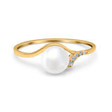 Freshwater Pearl Round Simulated Cubic Zirconia Engagement Ring 925 Sterling Silver (7mm)