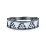 Half Eternity Ring Wedding Engagement Band Triangle White Opal Simulated Cubic Zirconia 925 Sterling Silver