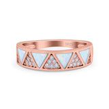 Half Eternity Ring Wedding Engagement Band Triangle White Opal Simulated Cubic Zirconia 925 Sterling Silver