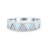 Half Eternity Ring Wedding Engagement Band Triangle White Opal Simulated Cubic Zirconia 925 Sterling Silver