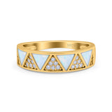 Half Eternity Ring Wedding Engagement Band Triangle White Opal Simulated Cubic Zirconia 925 Sterling Silver