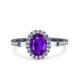 Halo Oval Art Deco Wedding Engagement Ring Simulated Cubic Zirconia 925 Sterling Silver