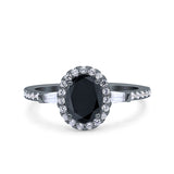 Halo Oval Art Deco Wedding Engagement Ring Simulated Cubic Zirconia 925 Sterling Silver