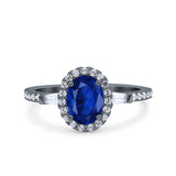 Halo Oval Art Deco Wedding Engagement Ring Simulated Cubic Zirconia 925 Sterling Silver