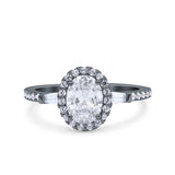 Halo Oval Art Deco Wedding Engagement Ring Simulated Cubic Zirconia 925 Sterling Silver