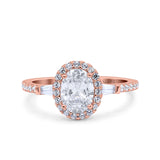 Halo Oval Art Deco Wedding Engagement Ring Simulated Cubic Zirconia 925 Sterling Silver