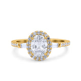 Halo Oval Art Deco Wedding Engagement Ring Simulated Cubic Zirconia 925 Sterling Silver