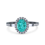 Halo Oval Art Deco Wedding Engagement Ring Simulated Cubic Zirconia 925 Sterling Silver