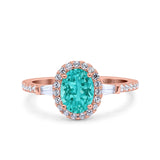 Halo Oval Art Deco Wedding Engagement Ring Simulated Cubic Zirconia 925 Sterling Silver