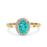 Halo Oval Art Deco Wedding Engagement Ring Simulated Cubic Zirconia 925 Sterling Silver